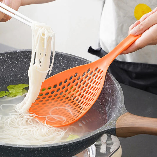 Colher Coadora de Cozinha com Cabo Longo e Redonda, Colher Resistente ao Calor para Macarrão e Bolinhos, Coador Grande Doméstico - Haustter