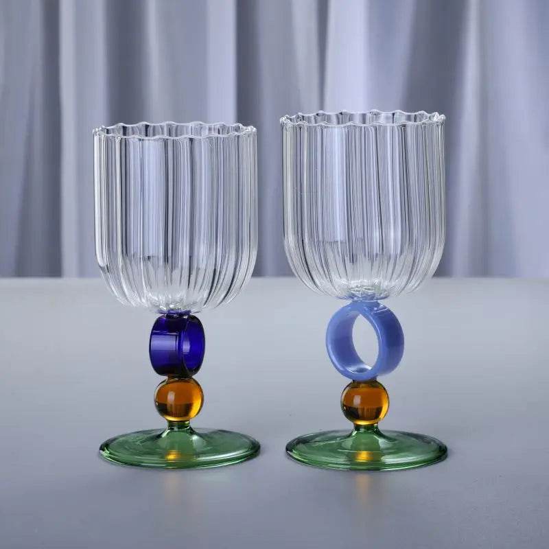 Taça de Vidro Jade Azul com Listras - Haustter - Haustter