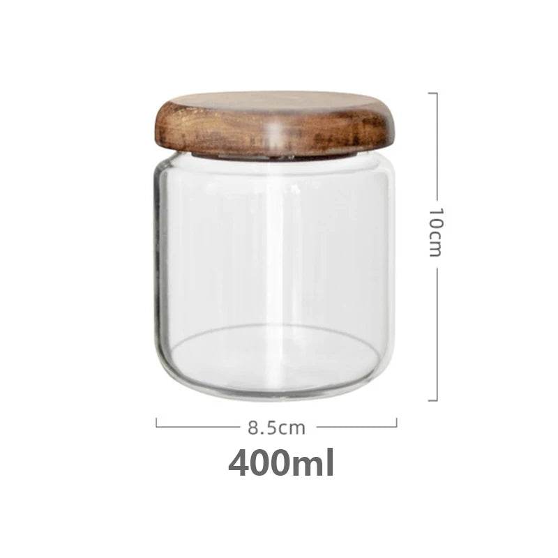Pote de Armazenamento Transparente com Tampa de Madeira de Acácia - Haustter - Haustter