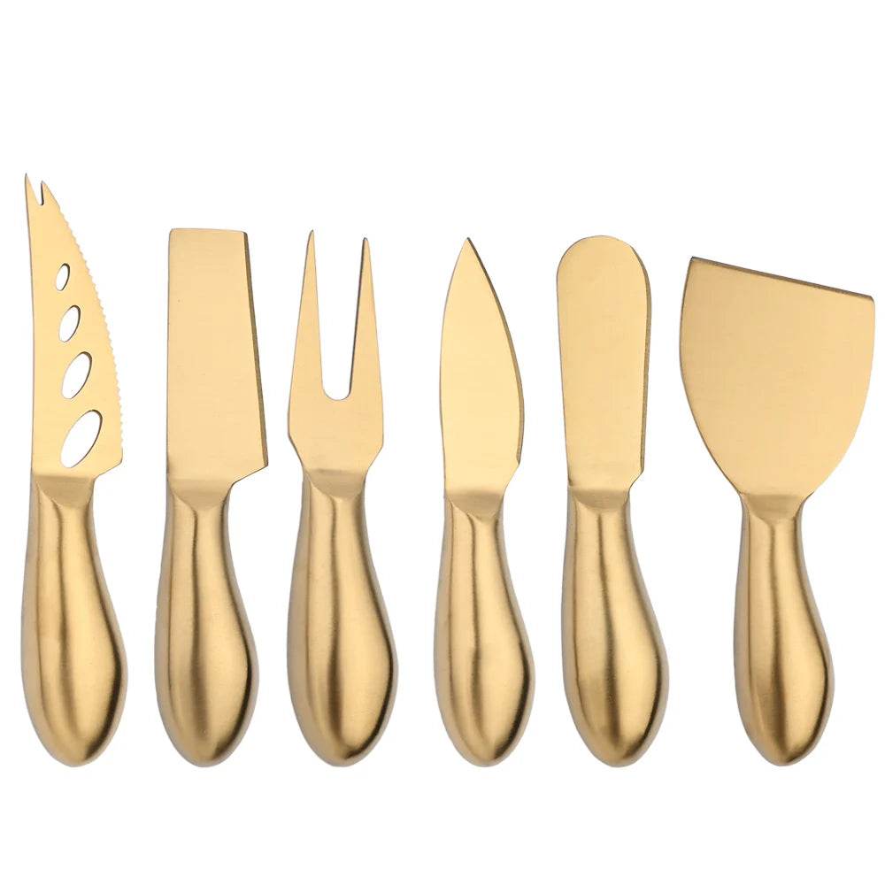 6 Facas para Queijo em Aço Inoxidável Dourado, Conjunto - Haustter - Haustter