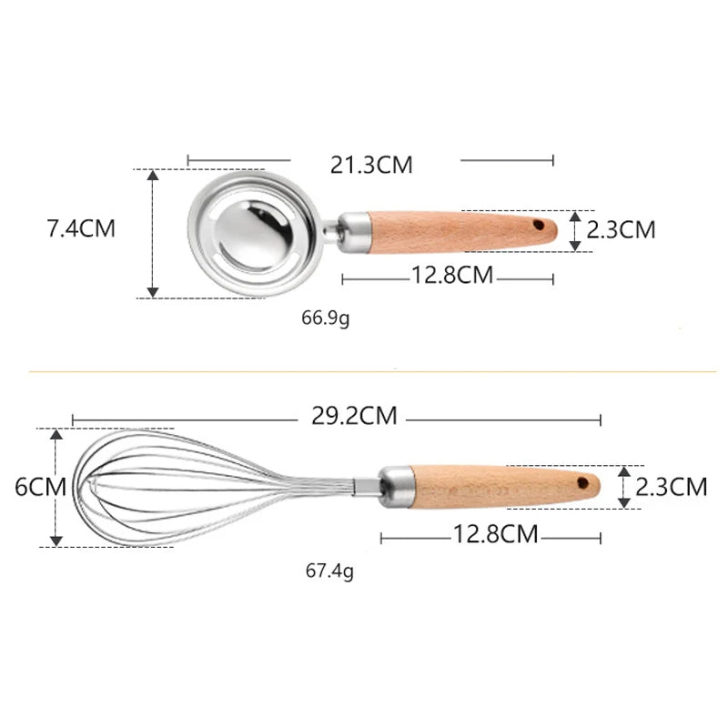 Batedor de Ovos em Aço Inoxidável com Cabo de Madeira - Haustter
