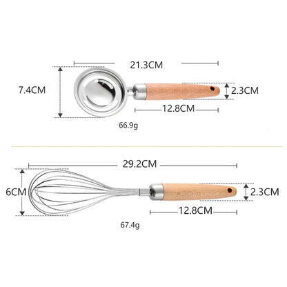 Batedor de Ovos em Aço Inoxidável com Cabo de Madeira - Haustter