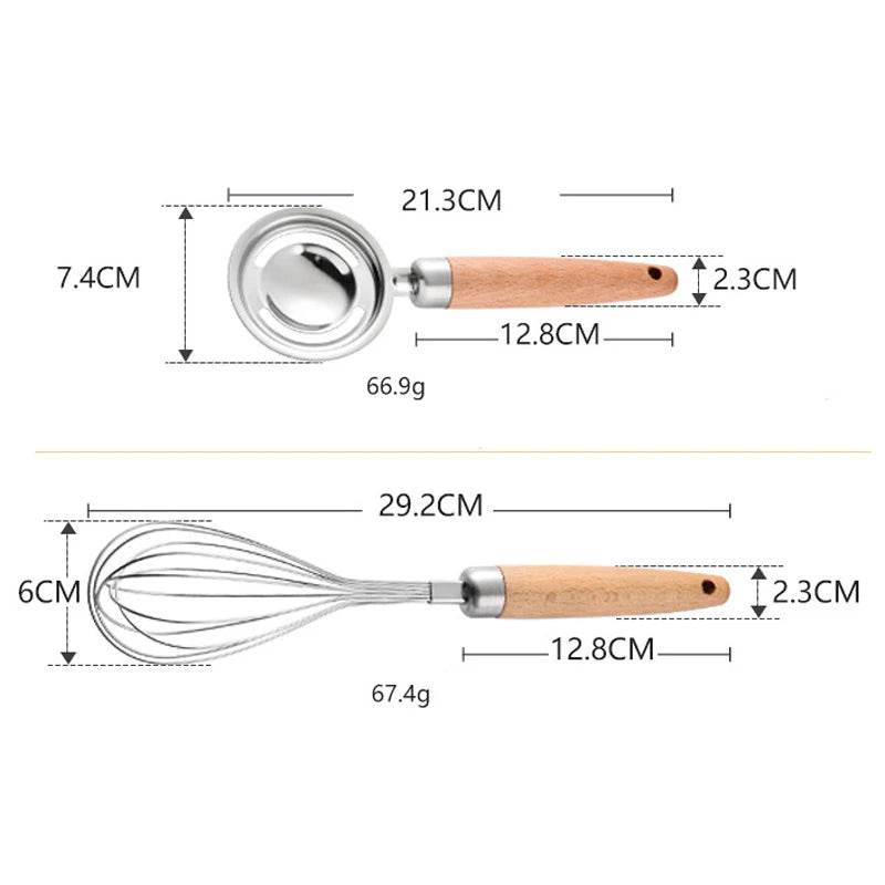 Batedor de Ovos em Aço Inoxidável com Cabo de Madeira - Haustter - Haustter