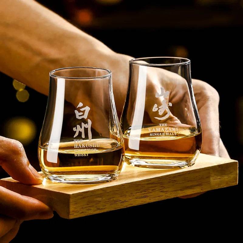 Copos de Whisky Ovalados com Bandeja de Madeira - Haustter - Haustter