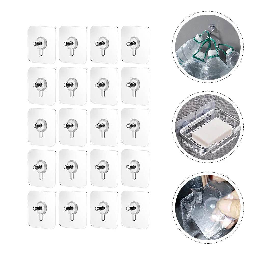 20 Ganchos Adesivos Transparente Reto com Rosca - Haustter - Haustter