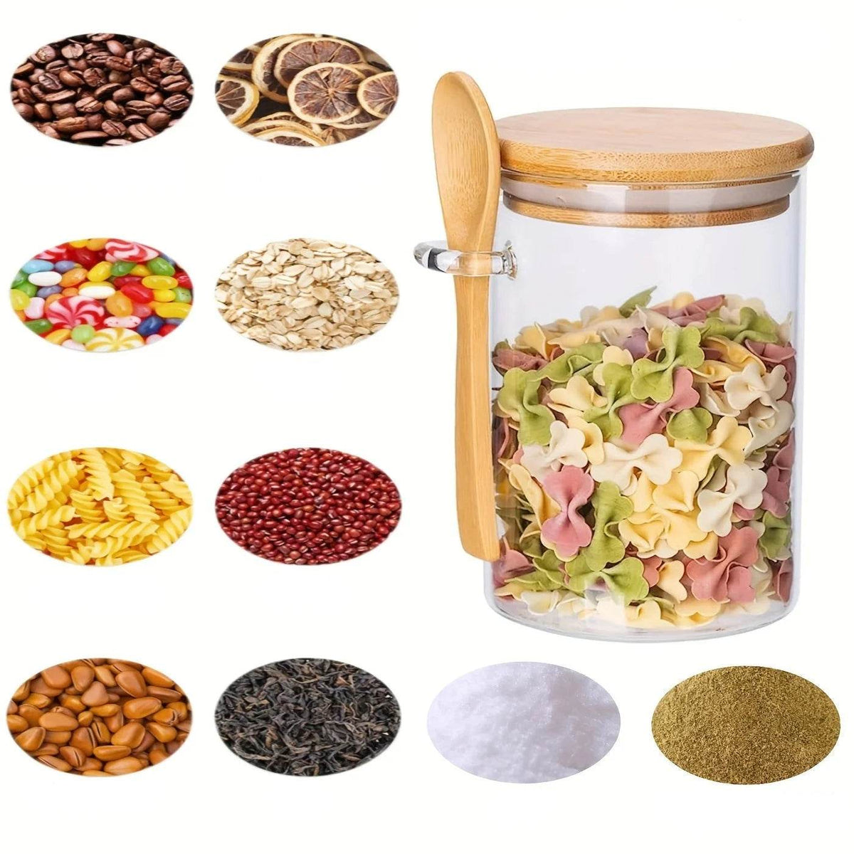 Pote de Vidro com Tampa e Colher de Bambu, Potes Transparentes para Especiarias, Temperos, Doces e Armazenamento de Alimentos - Haustter - Haustter