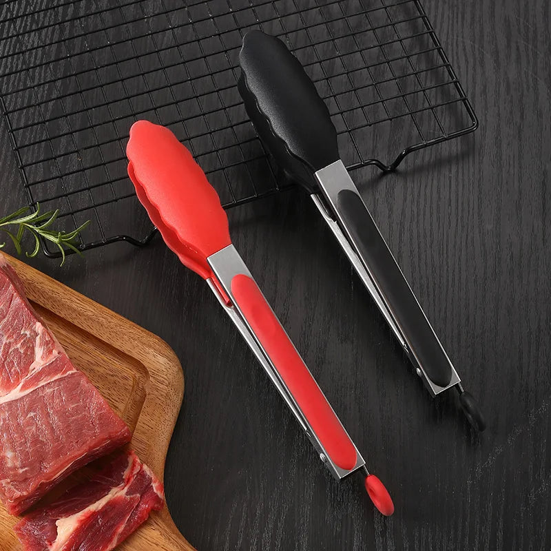 Pinça para Alimentos em Aço Inoxidável e Silicone, Acessório de Cozinha para Churrasco, Bife e Pão, Ideal para Jantares - Haustter