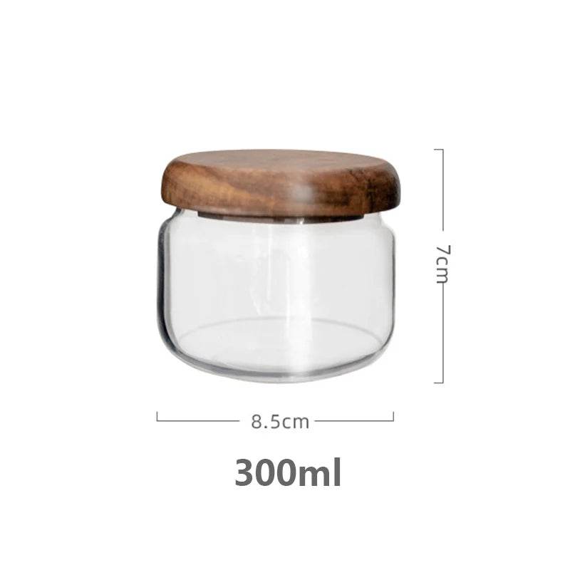 Pote de Armazenamento Transparente com Tampa de Madeira de Acácia - Haustter - Haustter