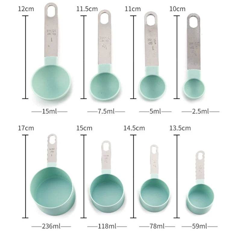 8 Medidores de Copos e Colheres para Cozinha de Inox e Silicone, Conjunto - Haustter - Haustter