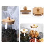 Pote de Armazenamento de Vidro com Puxador Oval e Tampa de Bambu - Haustter - Haustter