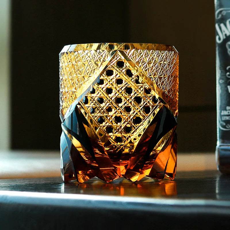 Copo de Whisky Edo Kiriko com Cristais Âmbar - Haustter - Haustter