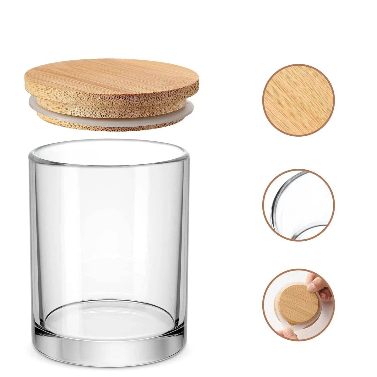 6 Potes para Velas com Tampas de Bambu, Potes de Vidro Grossos e Vazios para Fabricação de Velas Feitas à Mão, Artesanato DIY - Haustter - Haustter