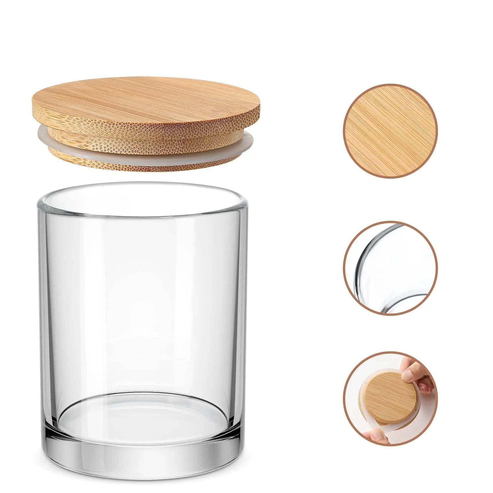 6 Potes para Velas com Tampas de Bambu, Potes de Vidro Grossos e Vazios para Fabricação de Velas Feitas à Mão, Artesanato DIY - Haustter - Haustter