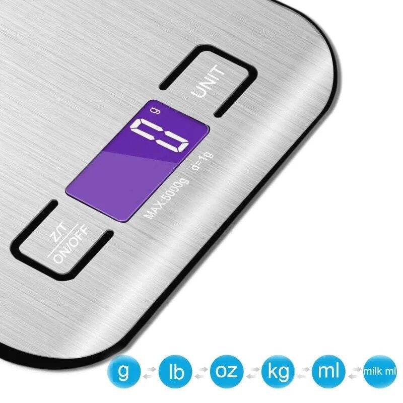 Balança Digital Portátil de Cozinha em Aço Inoxidável - 5/10KG com Tela LED para Alimentos, Joias e Panificação - Haustter - Haustter