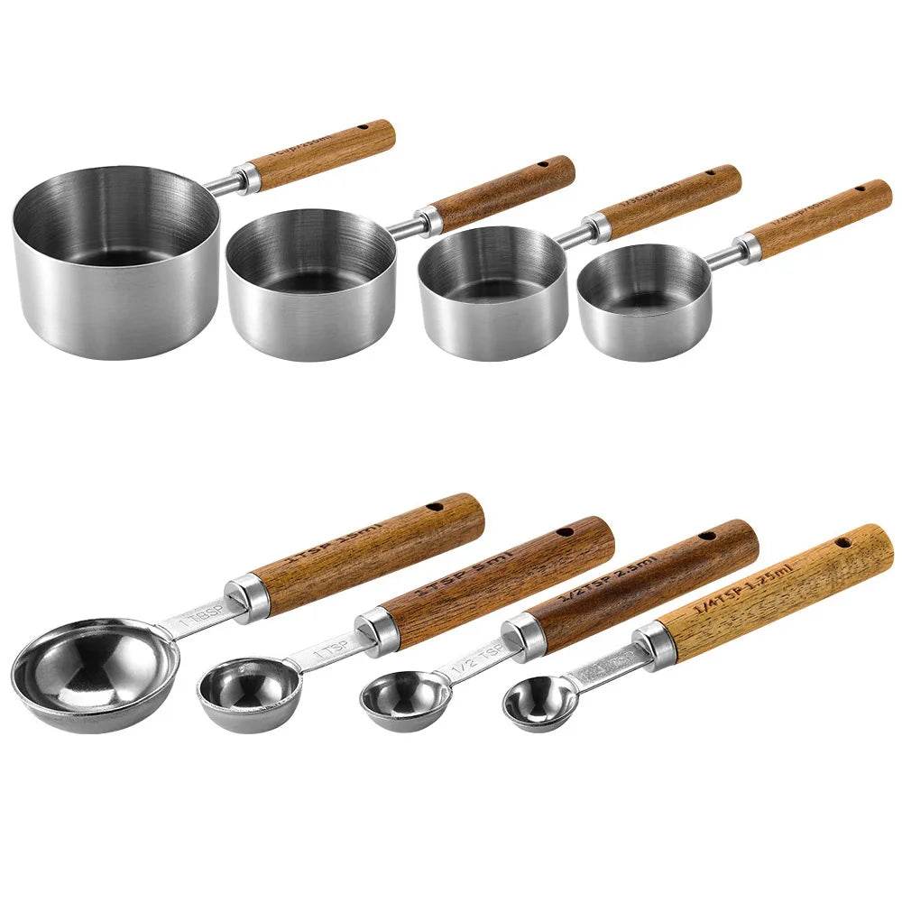 8 Medidores de Cozinha Inox com Cabo de Madeira, Conjunto - Haustter - Haustter