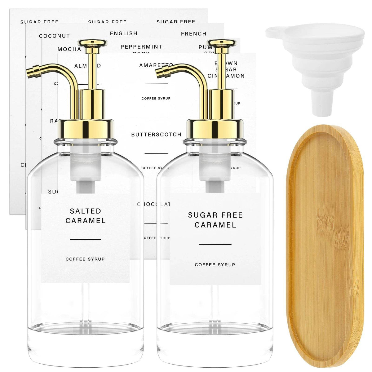2 Dispensadores de Xarope com Bandeja de Bambu, Conjunto - Haustter - Haustter