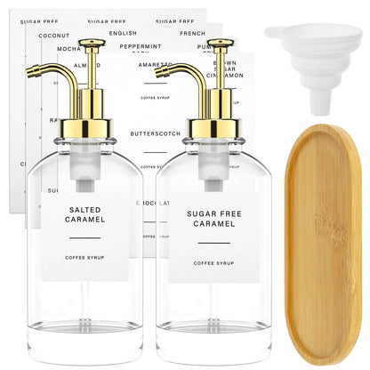 2 Dispensadores de Xarope com Bandeja de Bambu, Conjunto - Haustter