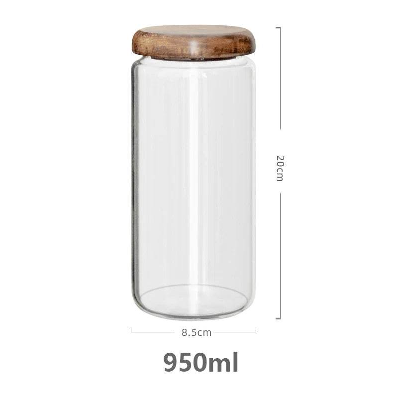 Pote de Armazenamento Transparente com Tampa de Madeira de Acácia - Haustter - Haustter