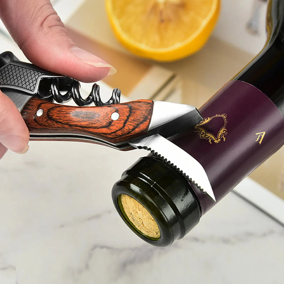 Saca-Rolhas Sommelier com Cabo de Madeira e Dobradiça Dupla em Aço Inoxidável | Haustter