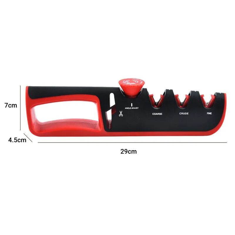 Amolador Profissional de Facas em Aço Inoxidável Preto/Vermelho com Ajuste de Ângulo - 5 em 1 - Haustter - Haustter