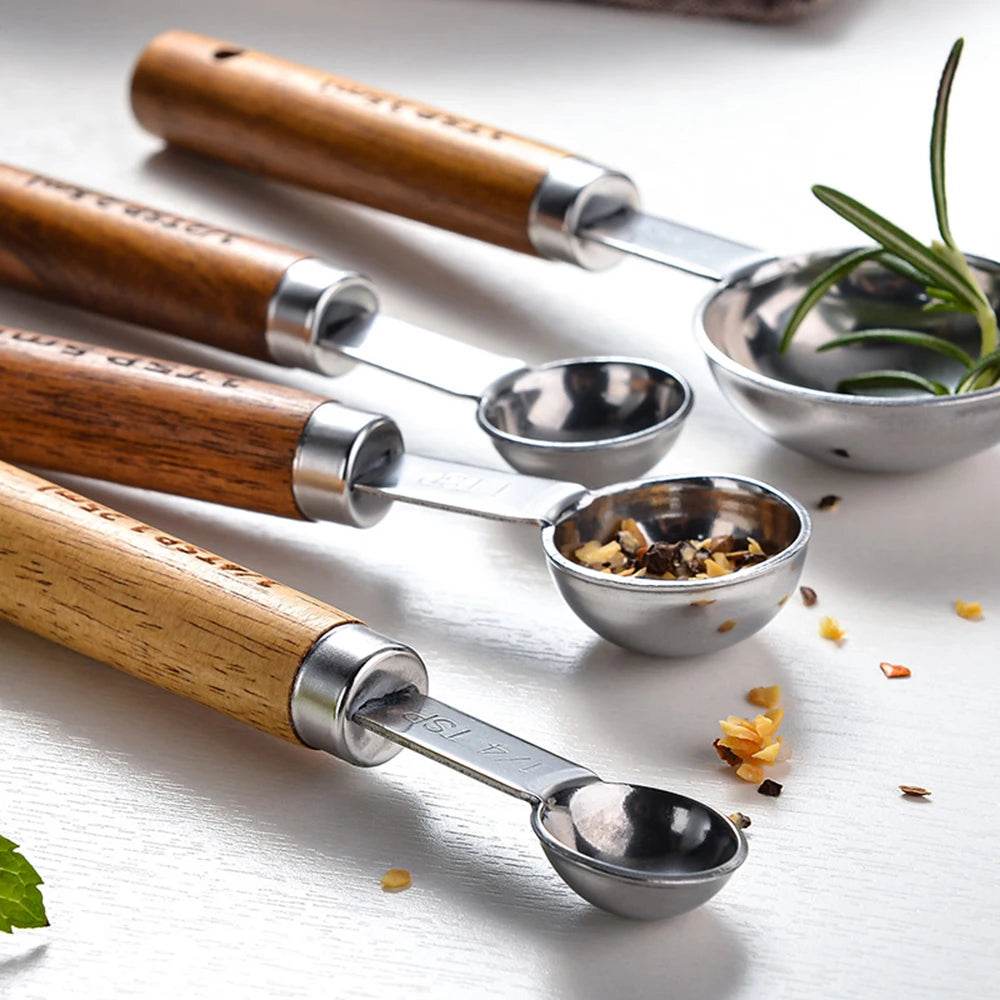 8 Medidores de Cozinha Inox com Cabo de Madeira, Conjunto - Haustter - Haustter