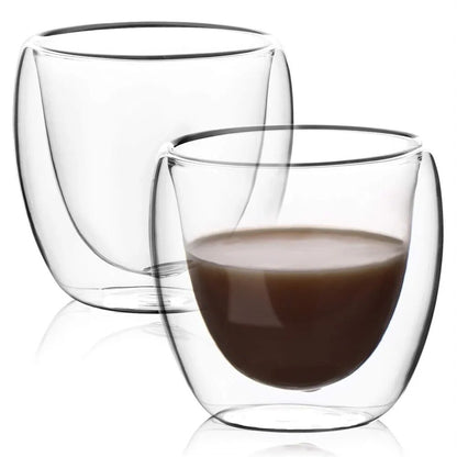 Conjunto de Copos para Café em Vidro Duplo Transparente com Isolamento Térmico, 5 Tamanhos - Ideal para Bebidas Variadas - Haustter