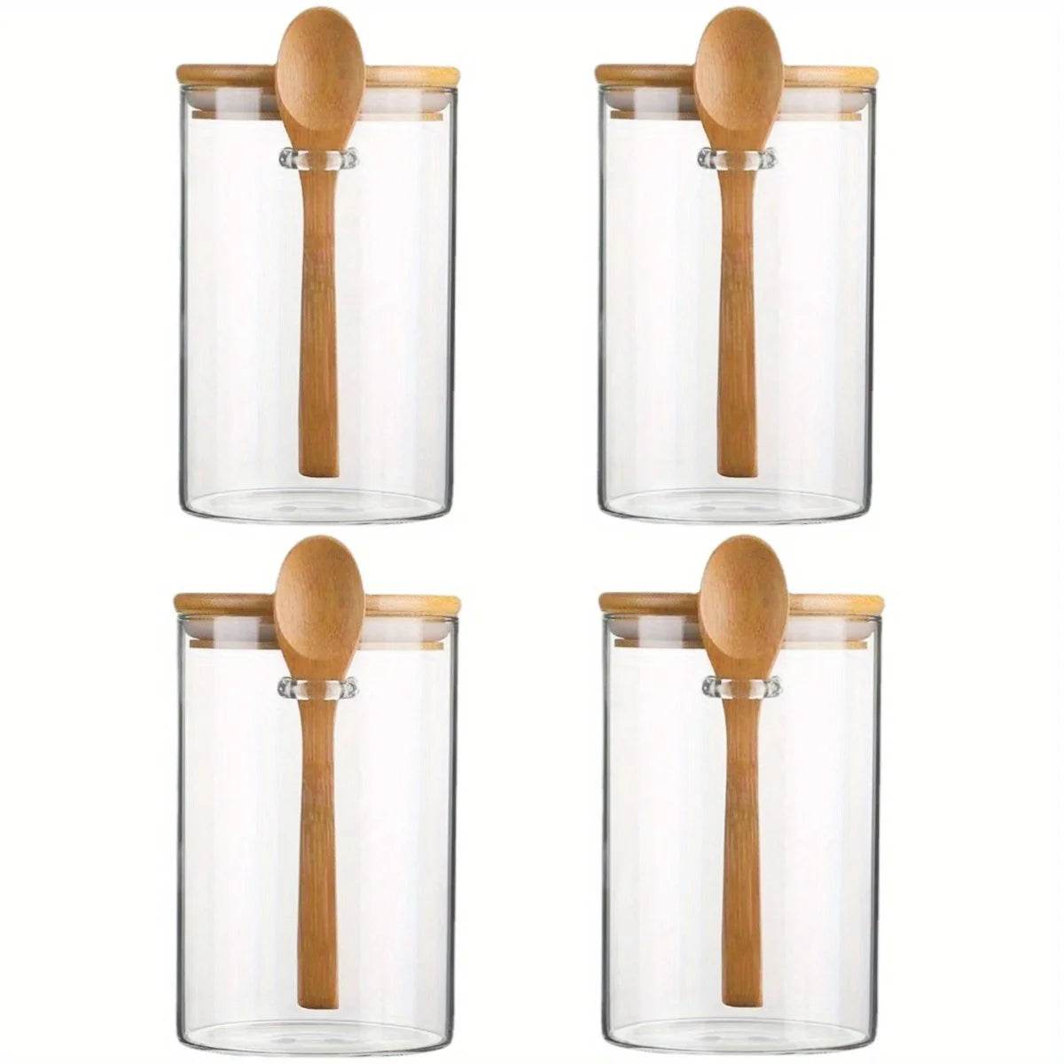 Pote de Vidro com Tampa e Colher de Bambu, Potes Transparentes para Especiarias, Temperos, Doces e Armazenamento de Alimentos - Haustter - Haustter