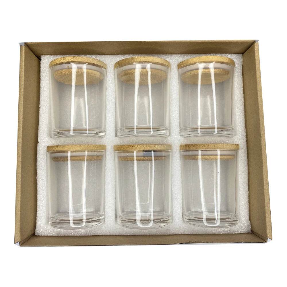 6 Potes para Velas com Tampas de Bambu, Potes de Vidro Grossos e Vazios para Fabricação de Velas Feitas à Mão, Artesanato DIY - Haustter - Haustter