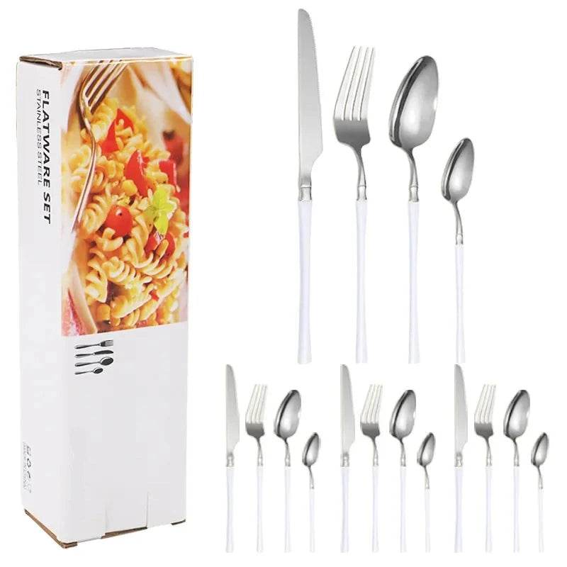 16 Talheres de Aço Inoxidável Harmonia Inox com Cabo Cores, Conjunto - Haustter - Haustter