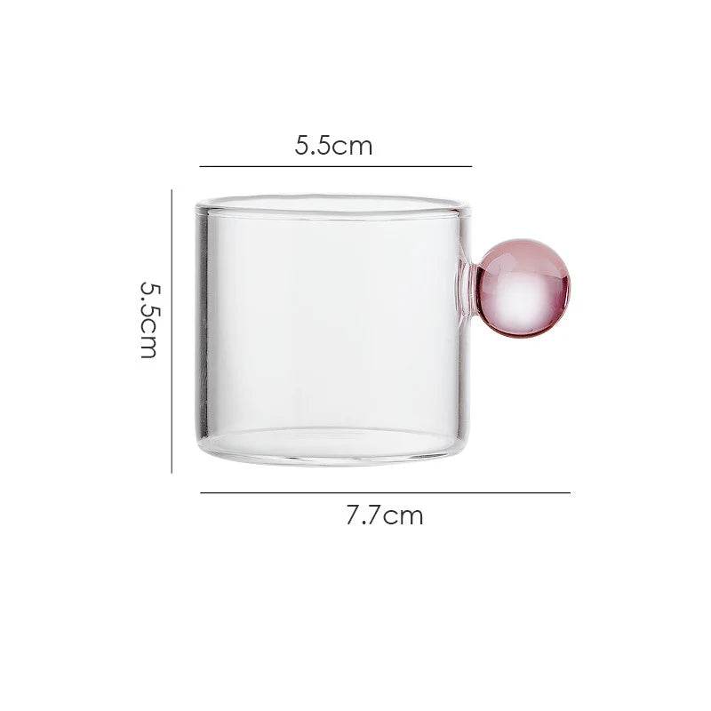 Copo de Café com Alça de Bola de Vidro, Copos de Espresso de 100ml para Casa, Pequenos, Xícara para Chá, Decoração de Mesa - Haustter - Haustter