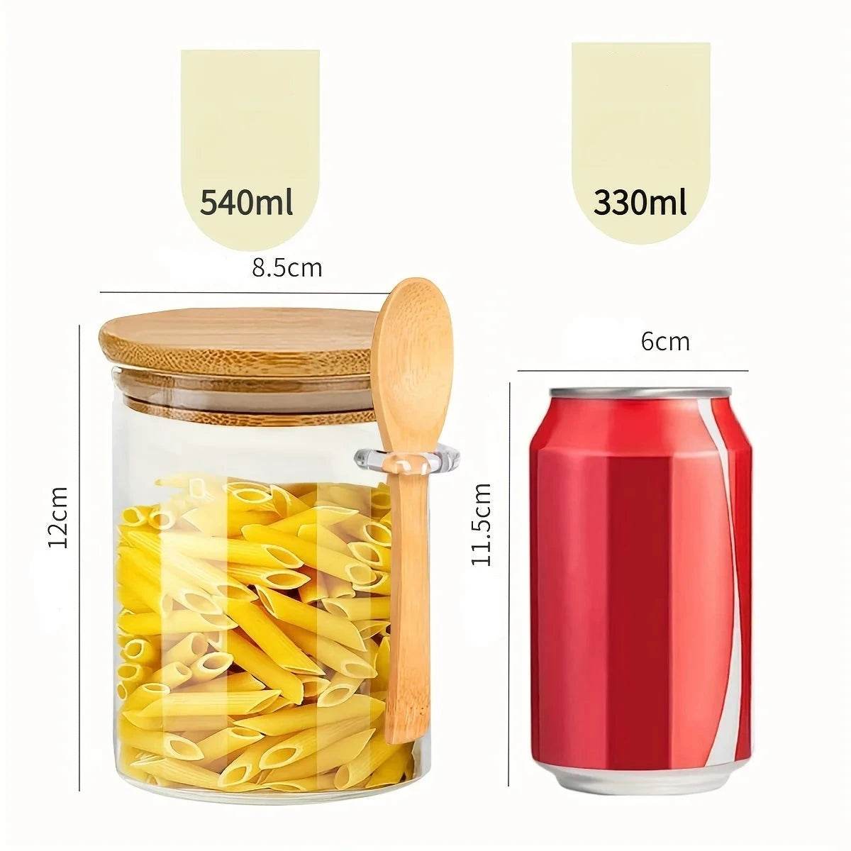 Pote de Vidro com Tampa e Colher de Bambu, Potes Transparentes para Especiarias, Temperos, Doces e Armazenamento de Alimentos - Haustter - Haustter
