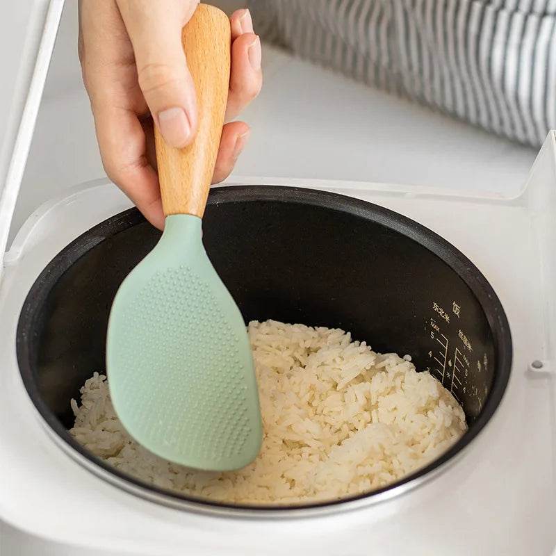 Colher de Silicone Resistente com Cabo de Madeira, Utensílio para Arroz e Panelas Antiaderentes - Haustter - Haustter