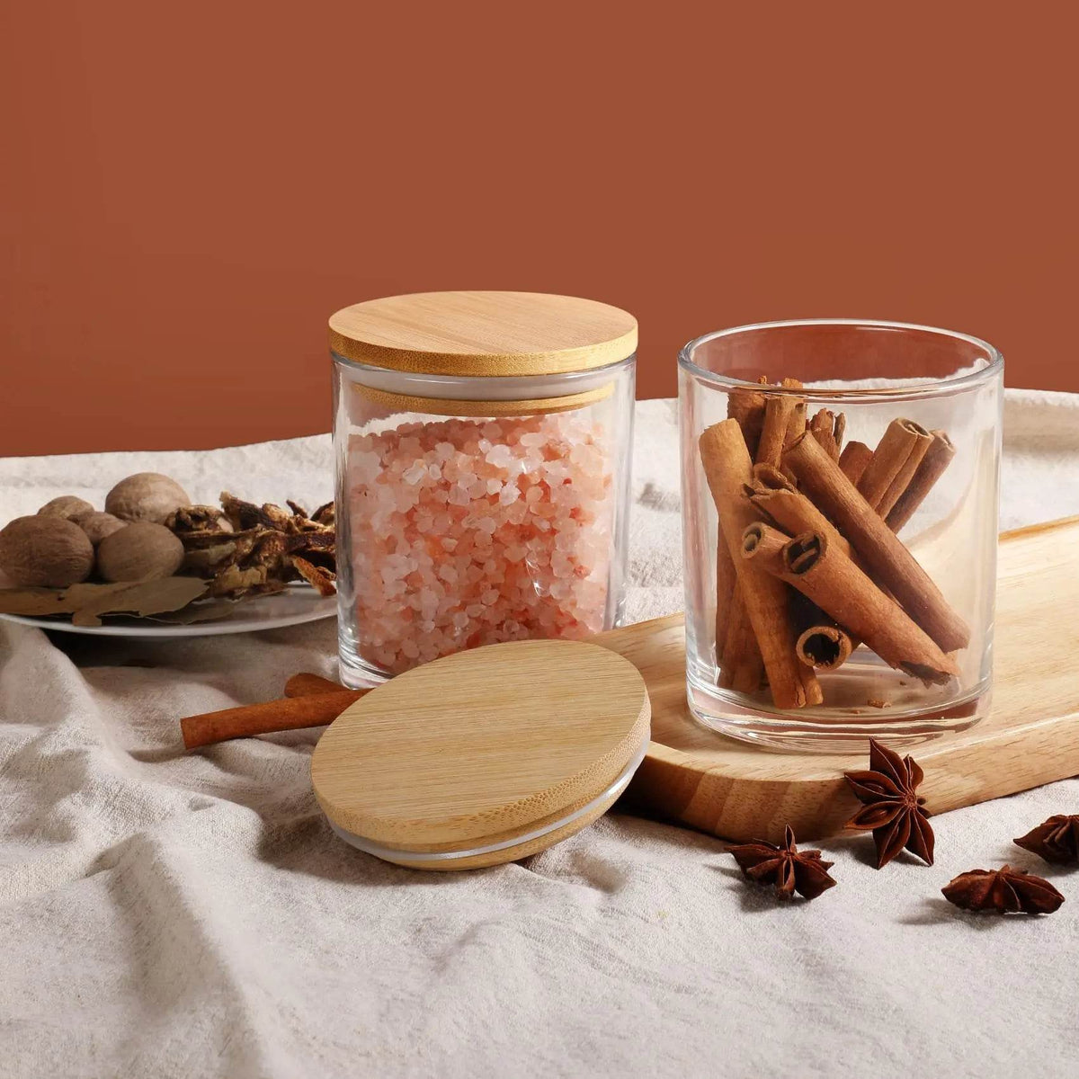 6 Potes para Velas com Tampas de Bambu, Potes de Vidro Grossos e Vazios para Fabricação de Velas Feitas à Mão, Artesanato DIY - Haustter - Haustter