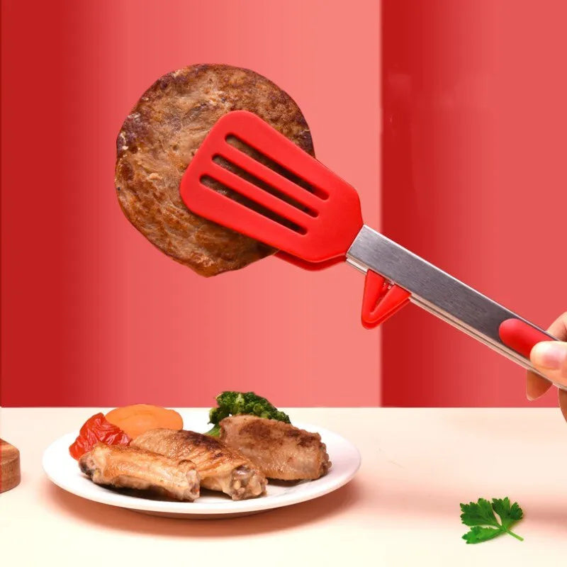 Pinça de Silicone Vermelha para Churrasco, Resistente a Alta Temperatura, com Suporte de Repouso - Haustter