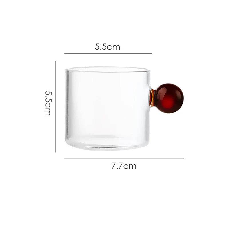 Copo de Café com Alça de Bola de Vidro, Copos de Espresso de 100ml para Casa, Pequenos, Xícara para Chá, Decoração de Mesa - Haustter - Haustter