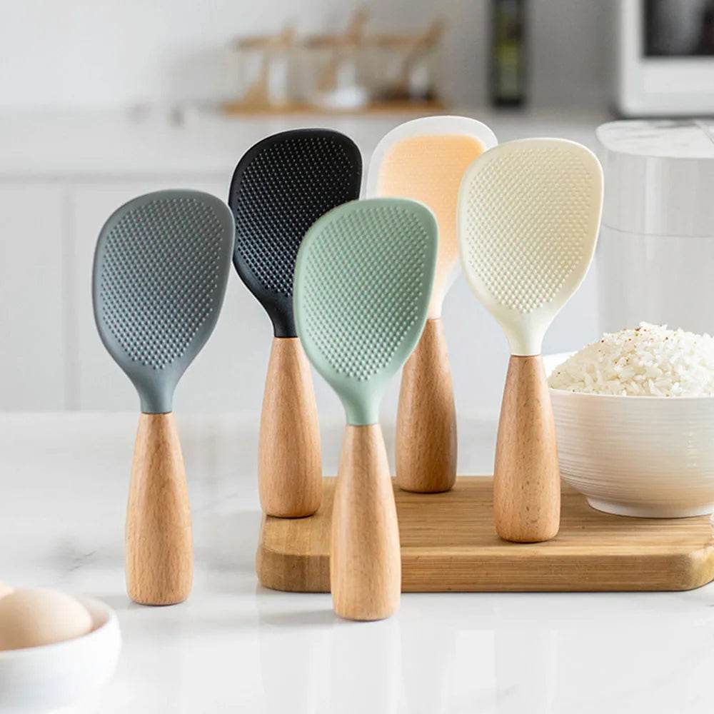 Colher de Silicone Resistente com Cabo de Madeira, Utensílio para Arroz e Panelas Antiaderentes - Haustter - Haustter