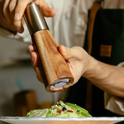 Conjunto de Moedor de Pimenta e Moedor de Sal e Dispenser em Madeira de Acácia e Inox - Haustter