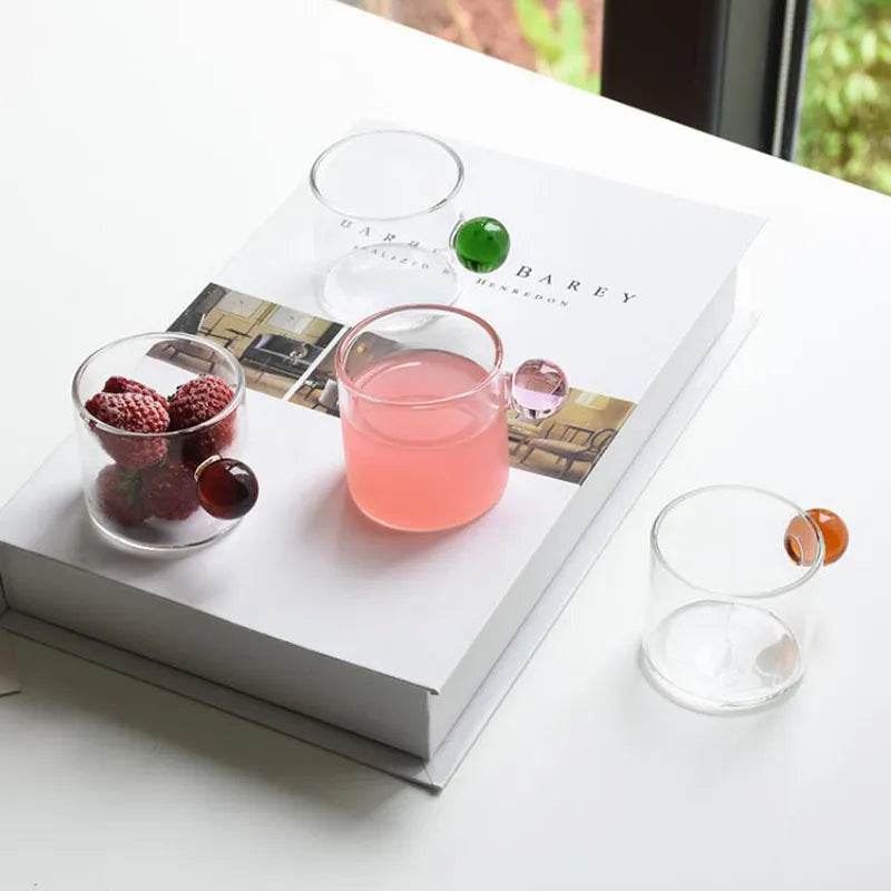 Copo de Café com Alça de Bola de Vidro, Copos de Espresso de 100ml para Casa, Pequenos, Xícara para Chá, Decoração de Mesa - Haustter - Haustter