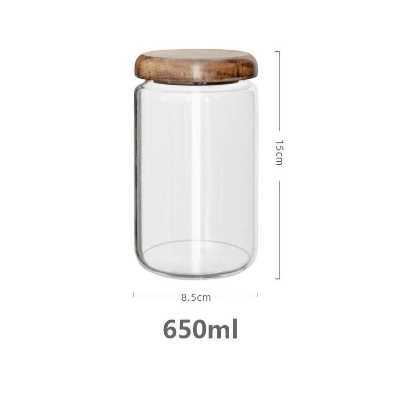 Pote de Armazenamento Transparente com Tampa de Madeira de Acácia - Haustter - Haustter