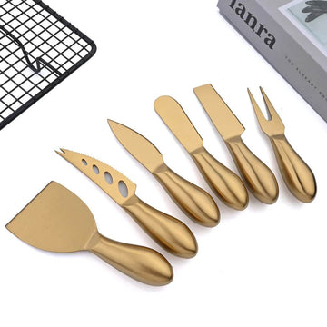 6 Facas para Queijo em Aço Inoxidável Dourado, Conjunto - Haustter - Haustter