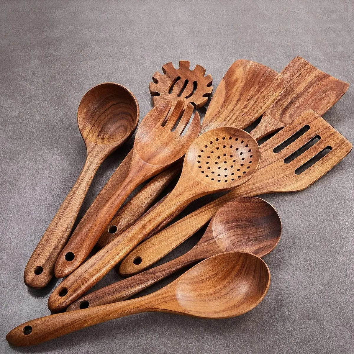 9 Utensílios de Cozinha de Madeira de Teca, Conjunto - Haustter - Haustter