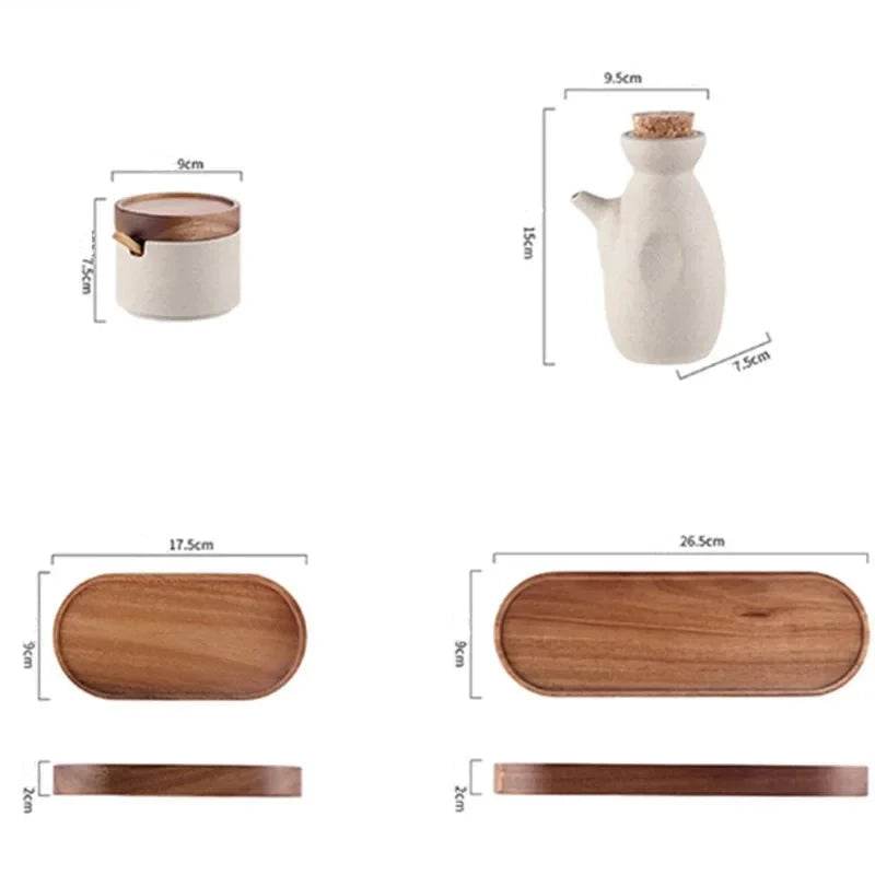 Conjunto de Potes para Temperos em Cerâmica para Cozinha Japonesa - Sal, Pimenta e Óleo - Haustter