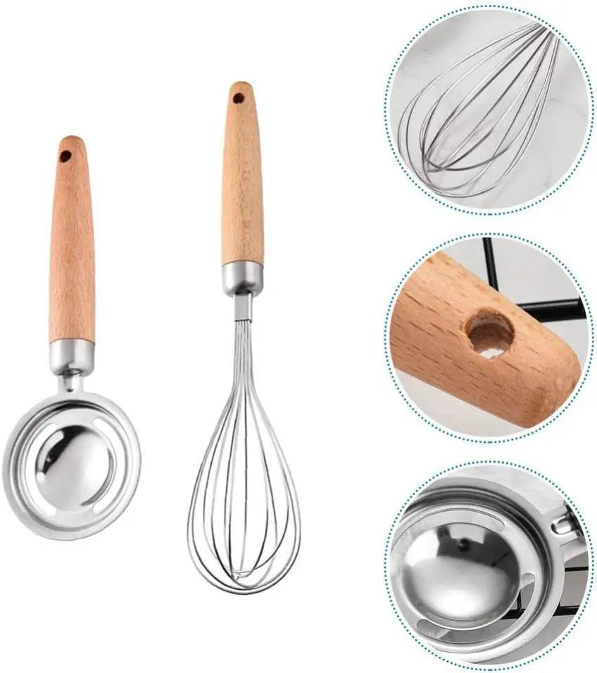 Batedor de Ovos em Aço Inoxidável com Cabo de Madeira - Haustter - Haustter
