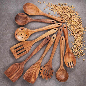 9 Utensílios de Cozinha de Madeira de Teca, Conjunto - Haustter - Haustter