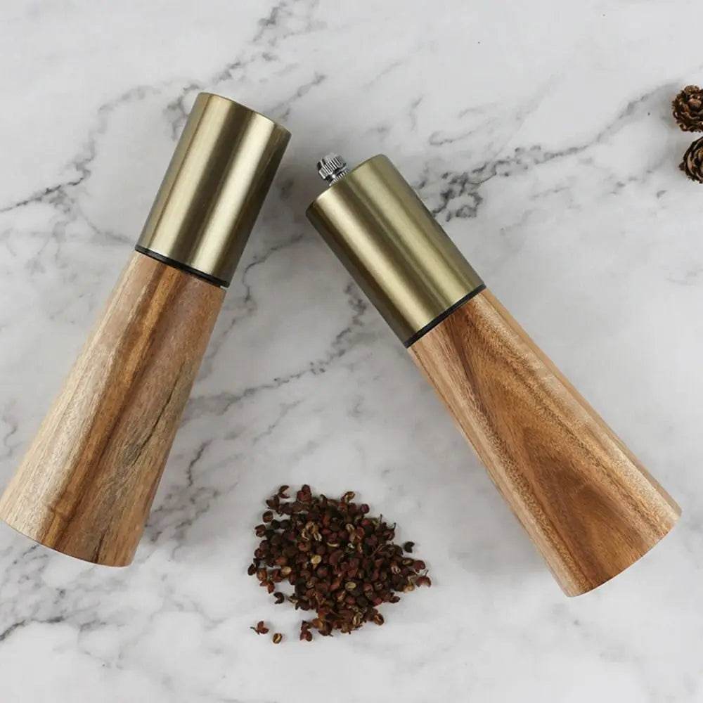 Conjunto de Moedor de Pimenta e Moedor de Sal e Dispenser em Madeira de Acácia e Inox - Haustter - Haustter