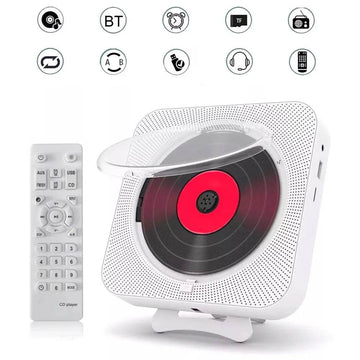 Toca CD Portátil com Alto-falante Bluetooth, Estéreo com Tela LED, Montável na Parede, Controle Remoto IR, Rádio FM - Haustter - Haustter