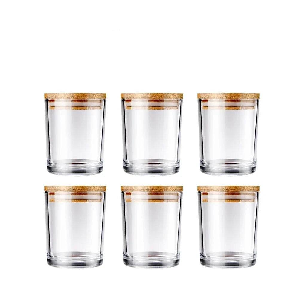 6 Potes para Velas com Tampas de Bambu, Potes de Vidro Grossos e Vazios para Fabricação de Velas Feitas à Mão, Artesanato DIY - Haustter - Haustter