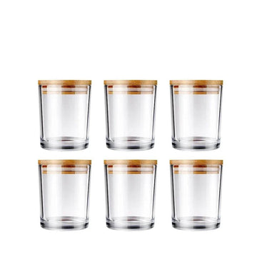 6 Potes para Velas com Tampas de Bambu, Potes de Vidro Grossos e Vazios para Fabricação de Velas Feitas à Mão, Artesanato DIY - Haustter - Haustter