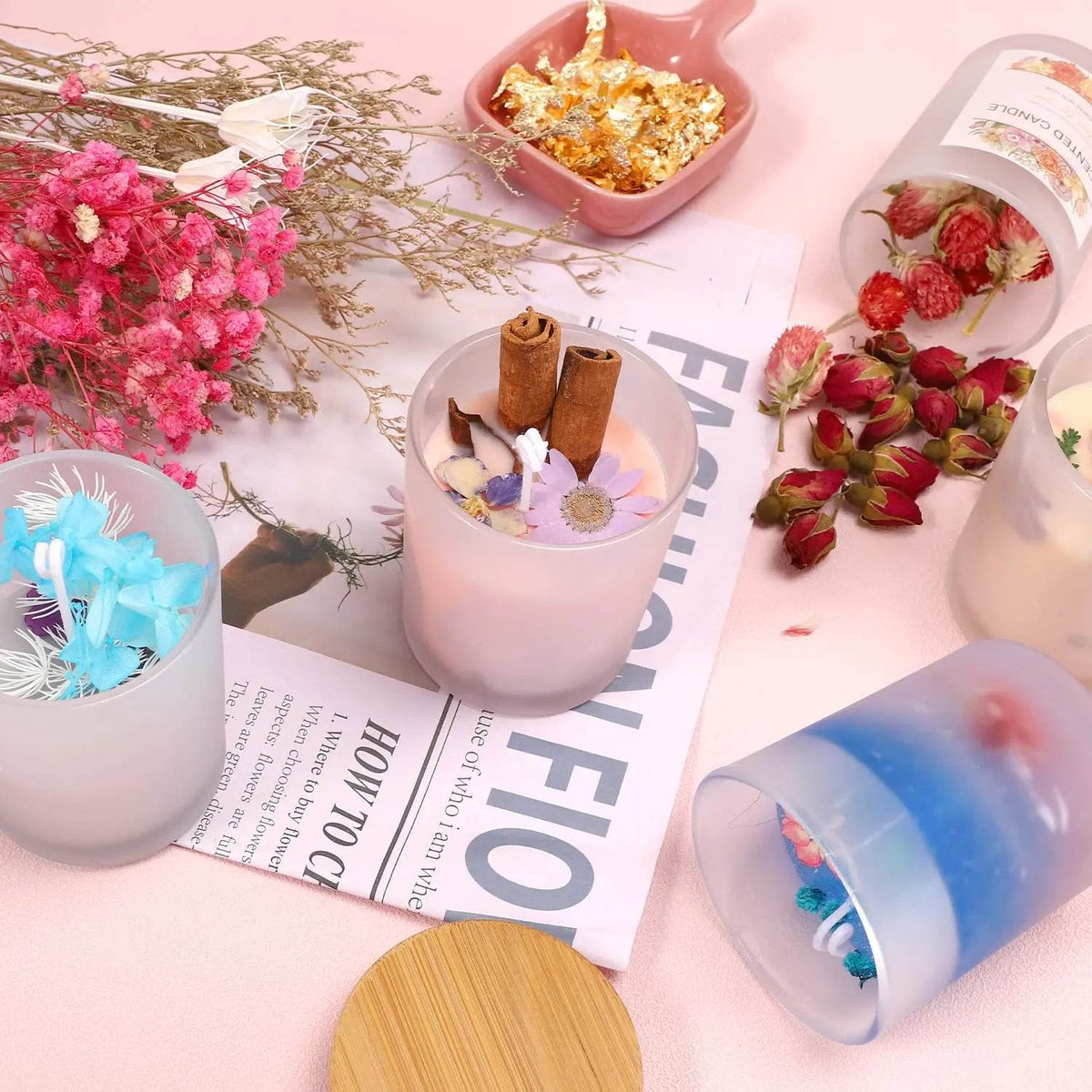 6 Potes para Velas com Tampas de Bambu, Potes de Vidro Grossos e Vazios para Fabricação de Velas Feitas à Mão, Artesanato DIY - Haustter - Haustter