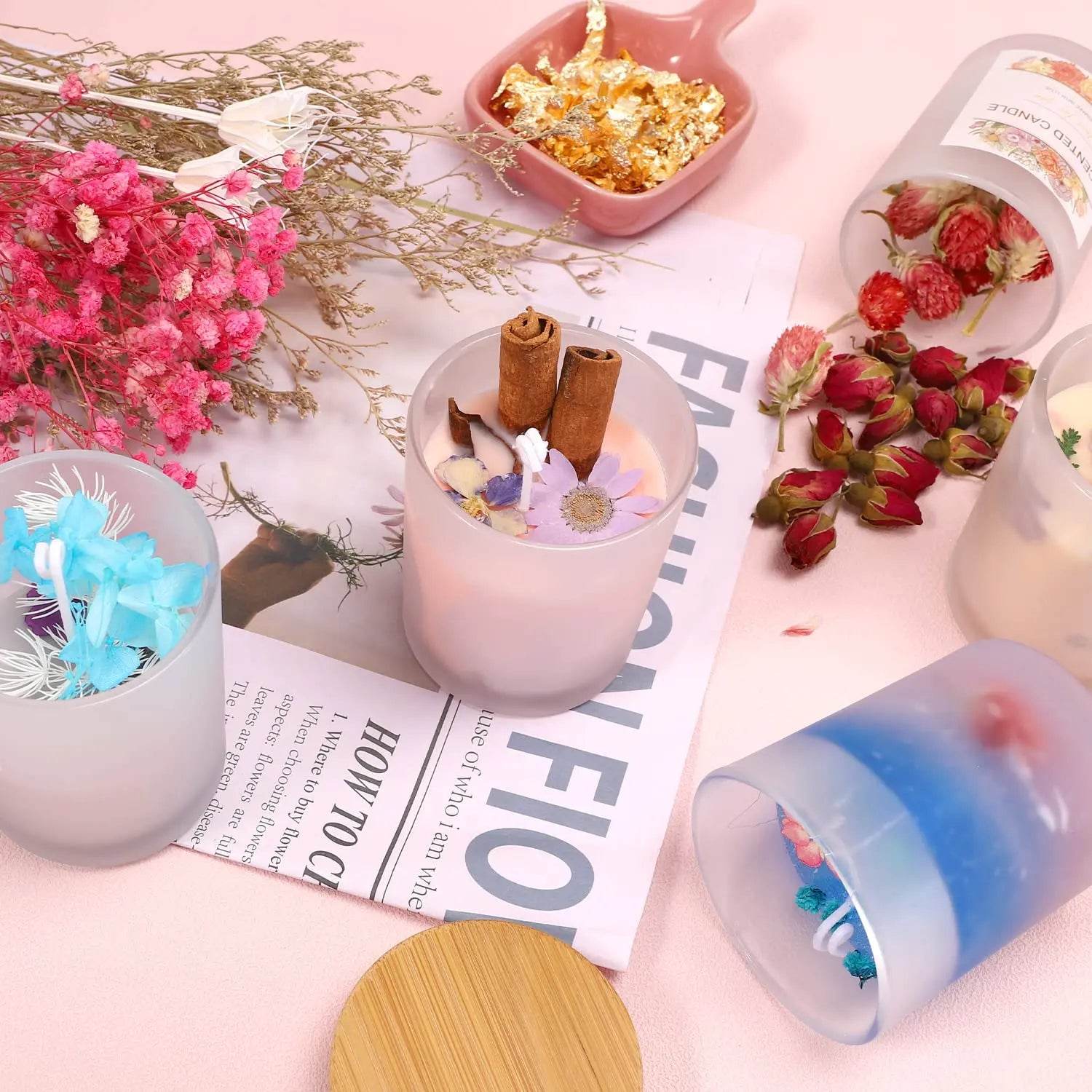 6 Potes para Velas com Tampas de Bambu, Potes de Vidro Grossos e Vazios para Fabricação de Velas Feitas à Mão, Artesanato DIY - Haustter - Haustter